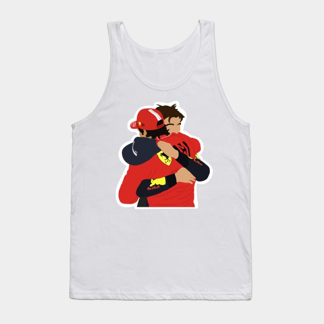 Max Verstappen and Carlos Sainz hugging after Max wins the 2021 World Championship Tank Top by royaldutchness